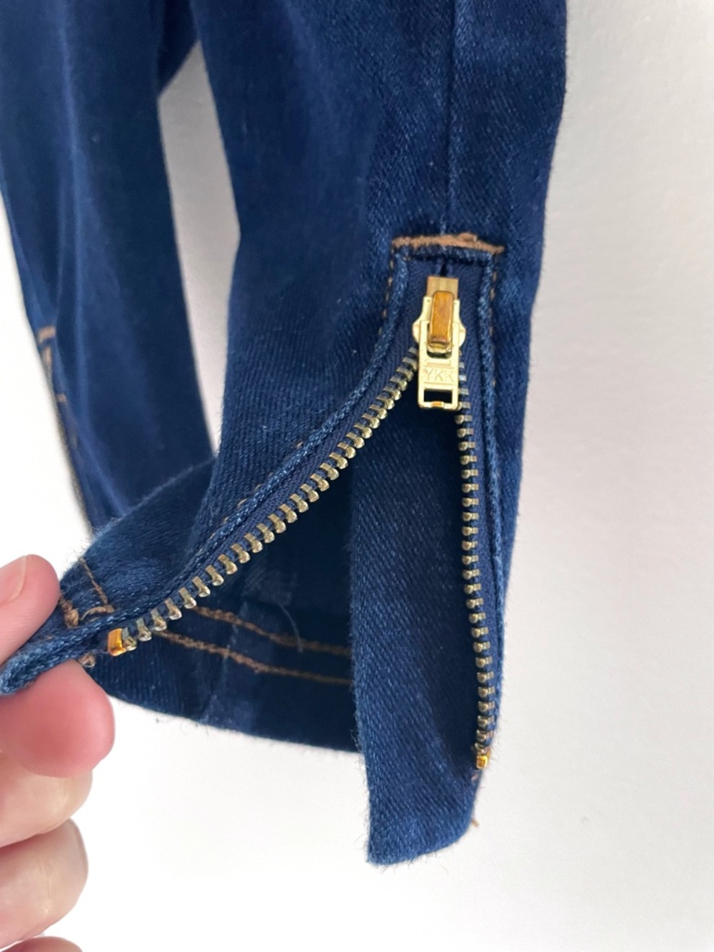 4/$20💥Zipper Cuff Pull On Jeggings / Cool Faux Denim Leggings, Gold Ankle Zipper